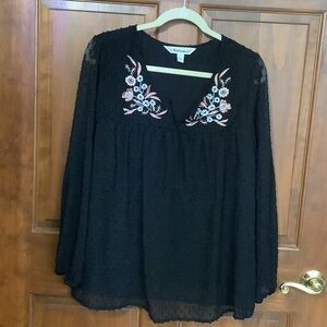 Tantrums Black Blouse with Floral Embroidery